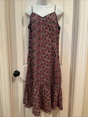 LOS & WANDER ORCHID DITSY FLORAL COTTAGE  BOHO BLOOM FLORAL MIDI DRESS SZ MEDIUM